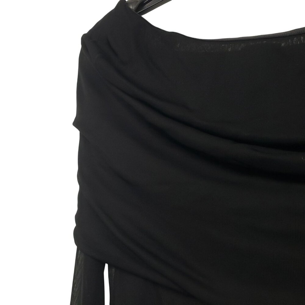 HELSA Revolve Black Sheer Knit Off The Shoulder Top Mesh Jersey Long Sleeve - Picture 11 of 15